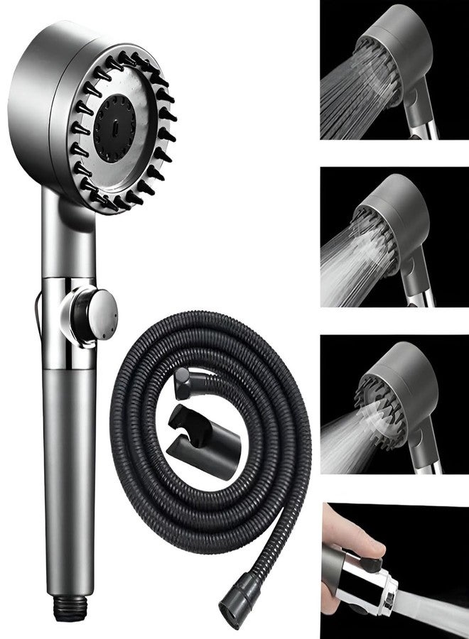 SPAZIO دش يدوي SPAZIO لتنقية المياه العسرة، يساعد على تقليل تساقط الشعر، متعدد الوظائف، مزود بنقاط تدليك، مقاوم للصدأ، مع أنبوب أسود بطول 1.5 متر وخطاف جداري. - Image 2